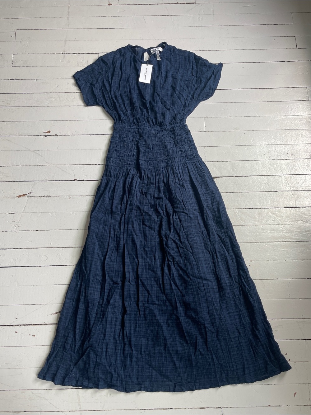 NWT Apiece Apart “Mana Midi” Deep Navy Textured Dress, XS in Midnight